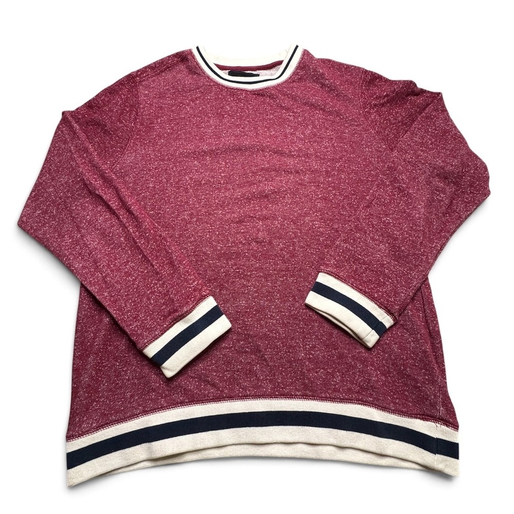 Mens XL Burgundy Knit Varsity Sweater Striped Collegiate Preppy Rugby Style